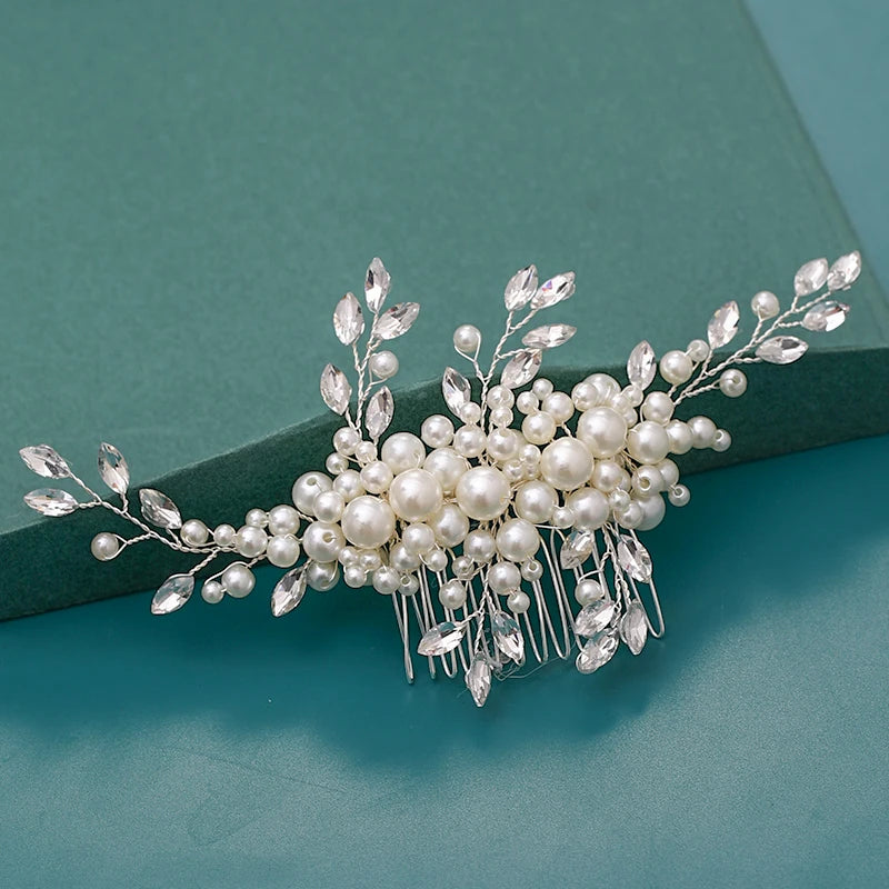 Bride Hair Combs Hair Accessories Wedding Bridal Headpiece Silver Color Handmade Crystal Pearl Wedding Ornaments Hair Jewelry