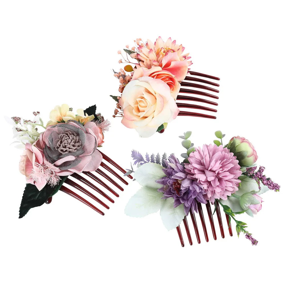 Molans Purple Cornflower Rose Hair Combs Beautiful Elegant Stimulation Flower Hair Comb Women Wedding Forest Photo Headpieces