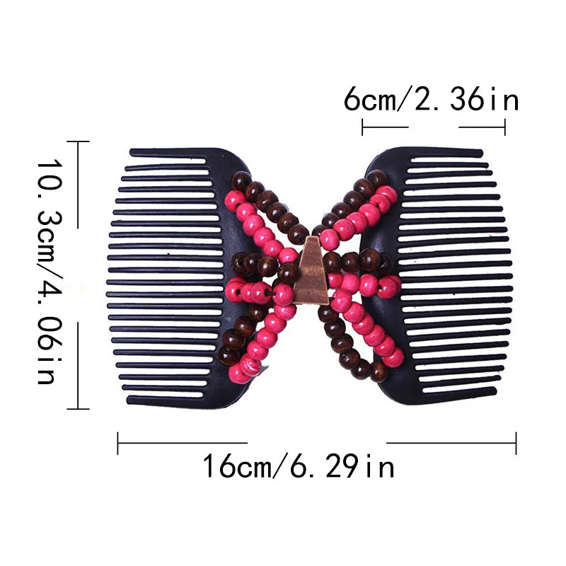 Double Beaded Elastic Hairpin Hair Comb Vintage Natural Wood Stretchy Hair Combs Magic Slide Comb Clip Hairpins For Ladies Hair