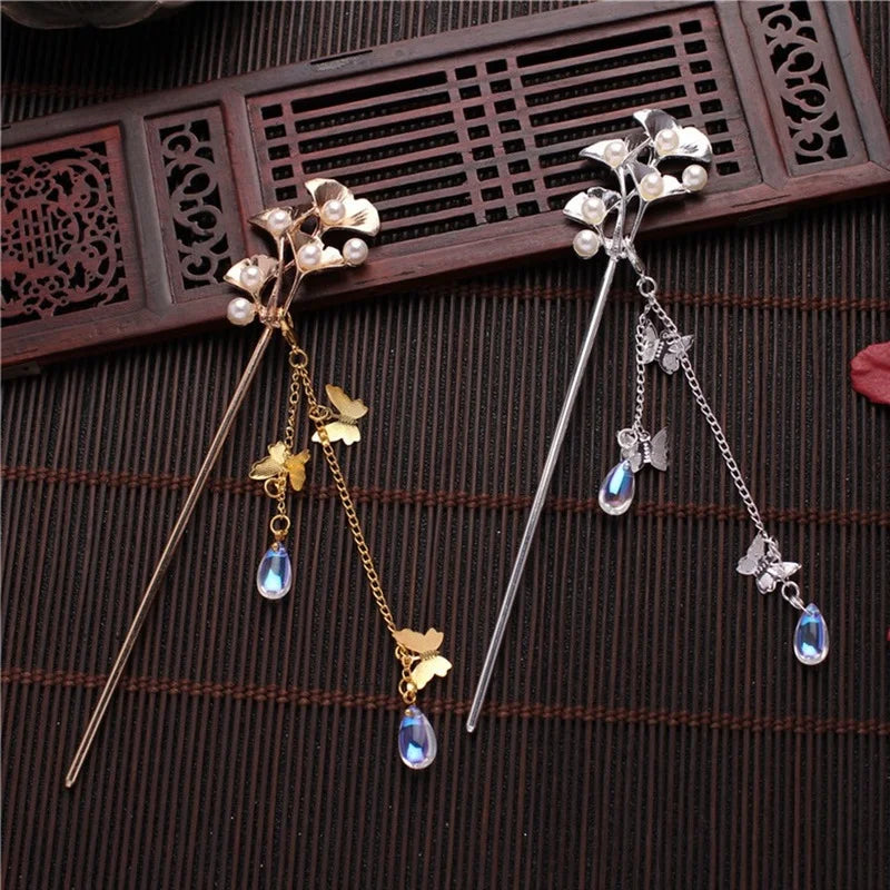 Fashion Classic Pearl Tassel Butterfly Hair Stick Direct Plate Hairpin White Bridal Headdress Hair Fork Jewelry Ornaments