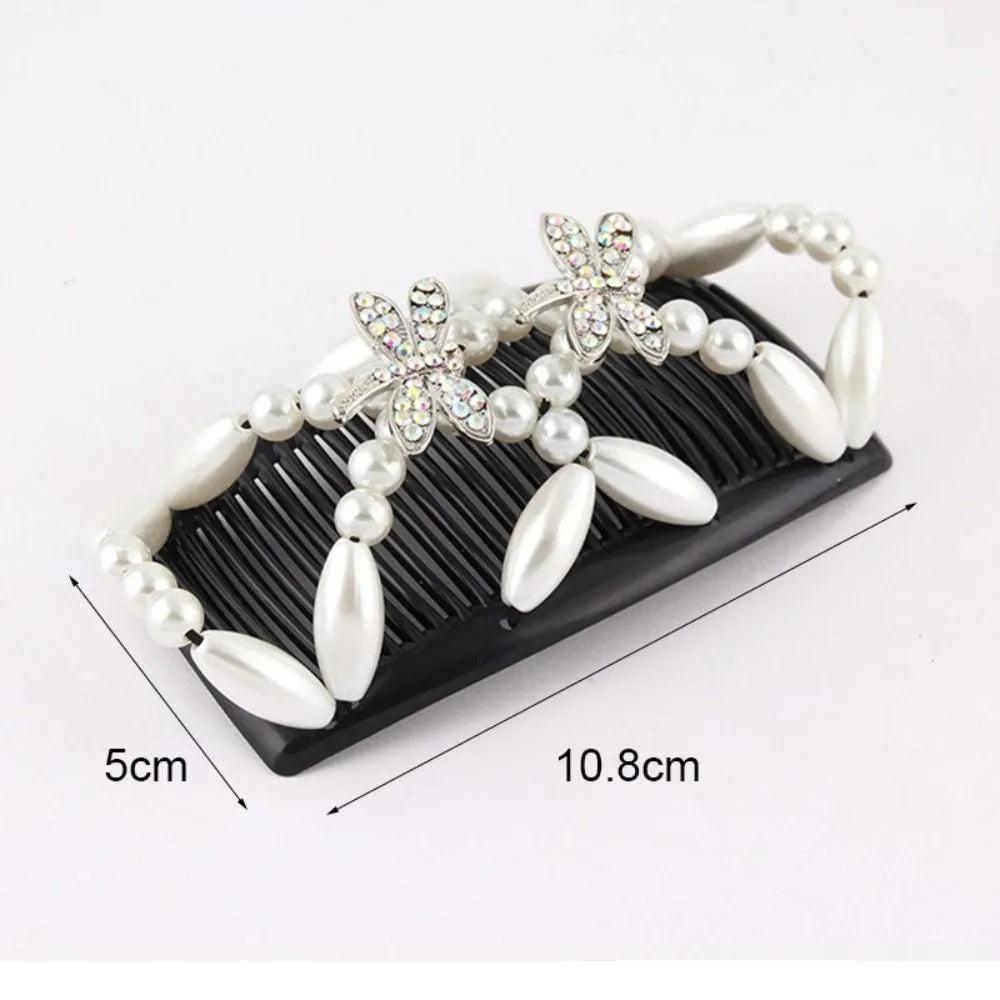 New Butterfly Dragonfly Elastic Hairpin Beads Stretch Hair Combs Shiny Rhinestone Beaded Hair Claws Ponytail Holder Hair Styling