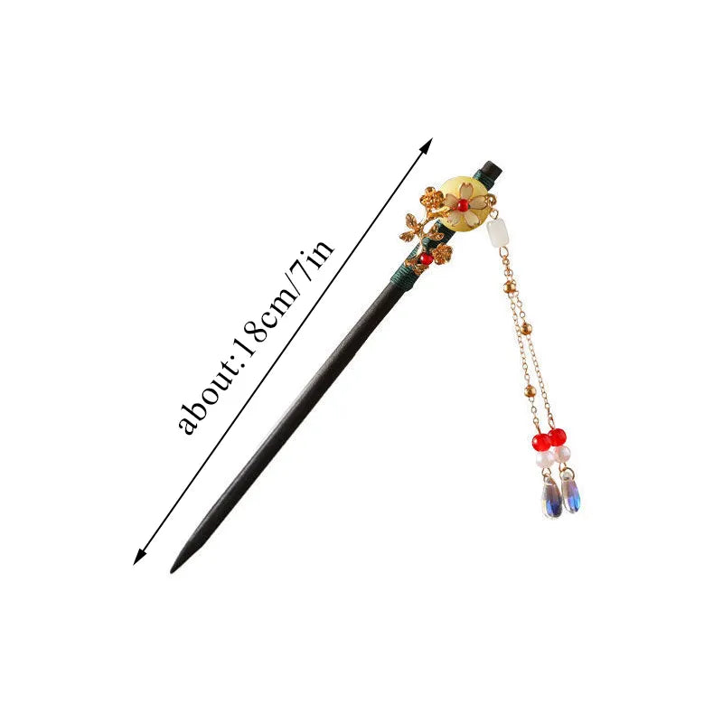 Handmade Luxury Flower Hairpins Hair Sticks Vintage Wood Chinese Hair Stick Pins For Women Hair Ornaments Jewelry Accessories