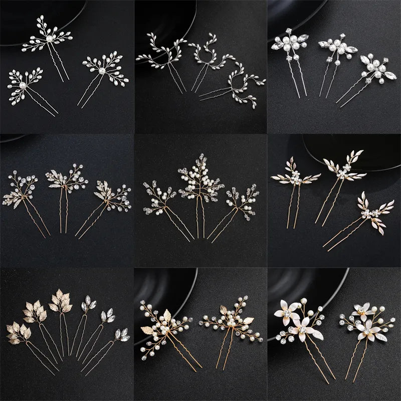 Pearl Flower Hair Pins Forks Clips for Women Crystal Hairpins Bridal Wedding Hair Accessories  Bride Headpiece Bridesmaid Gift