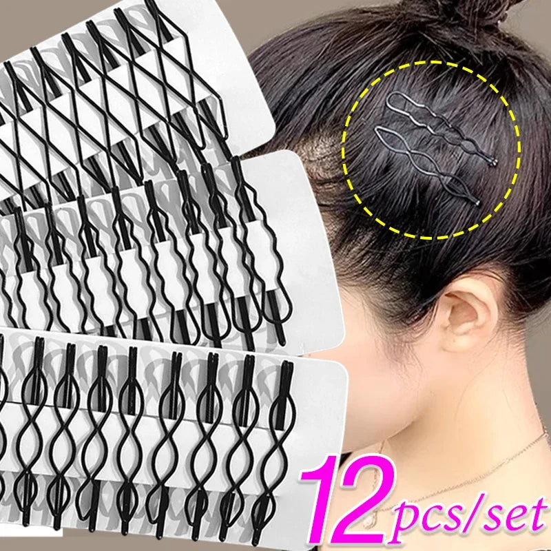 3/12pcs Bobby Pins Wavy Hairpins Black Hair Clips Metal Barrettes Invisible Wave Hairgrips Fashion Hair Clips for Women Girls