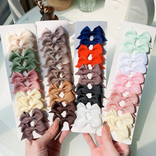 10Pcs/Set New Solid Ribbon Bowknot Hair Clips For Cute Baby Girls Handmade Bows Hairpin Barrettes Headwear Kids Hair Accessories