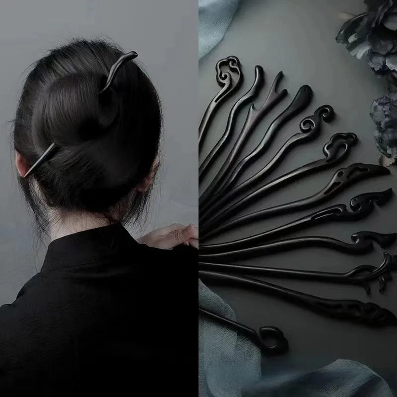 New Women Fashion Simple Black Wood Hairpin Adult Sweet Hairpins Female Hair Accessories Headwear